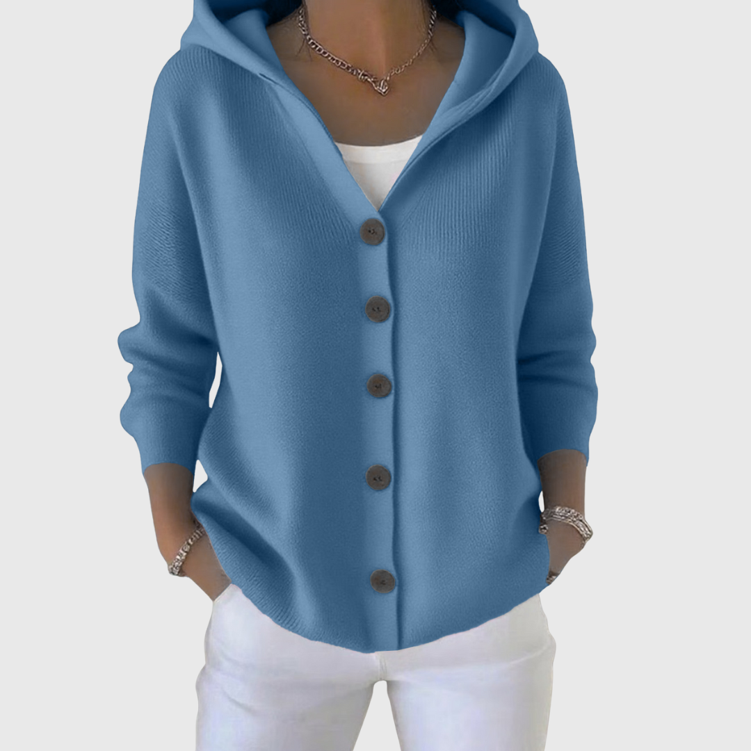 Joyce Elegant Cotton Hooded Cardigan for Women – Relaxed Fit Long Sleeve