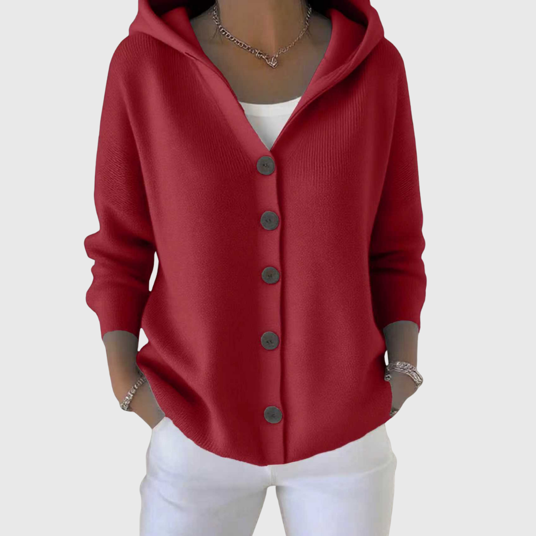 Joyce Elegant Cotton Hooded Cardigan for Women – Relaxed Fit Long Sleeve