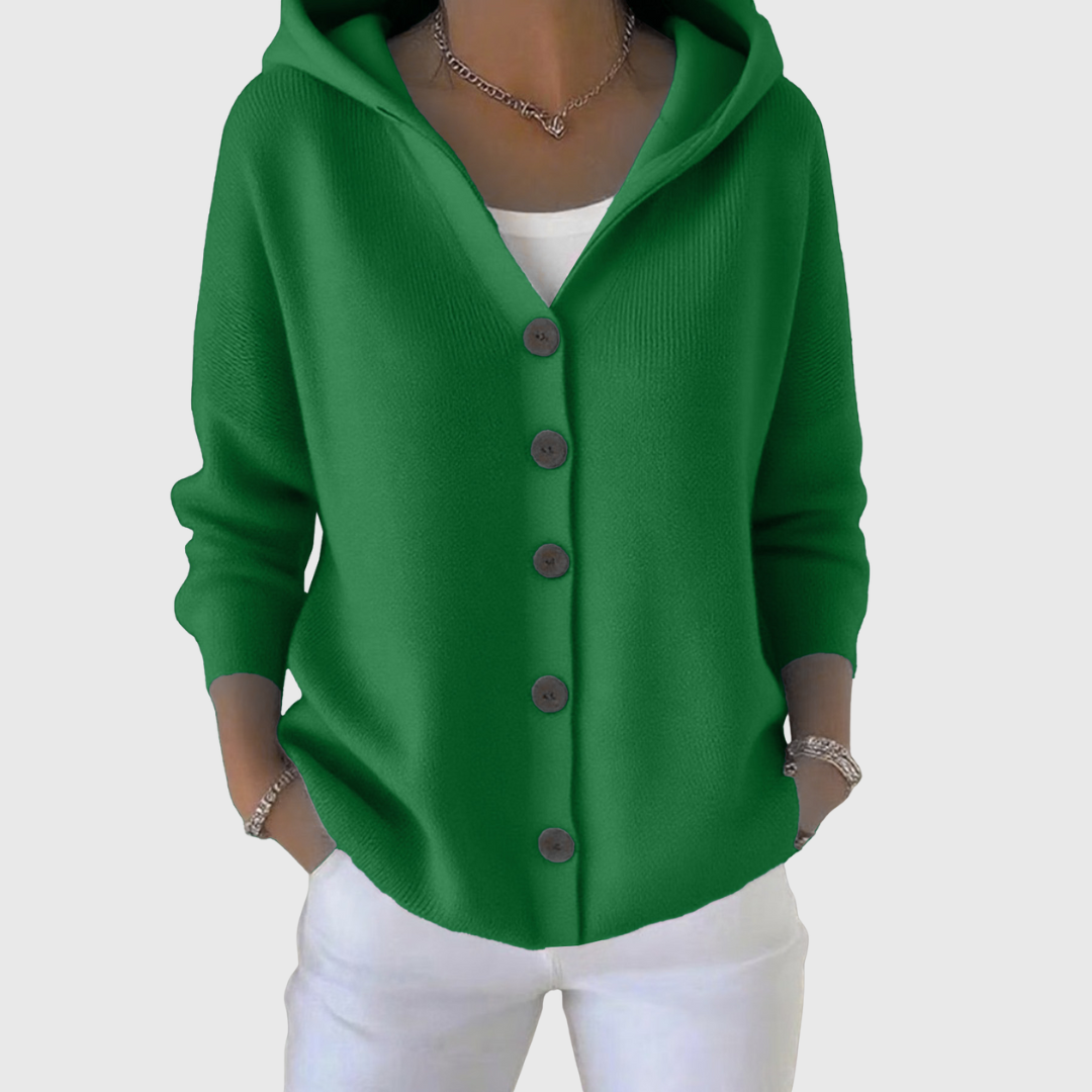 Joyce Elegant Cotton Hooded Cardigan for Women – Relaxed Fit Long Sleeve