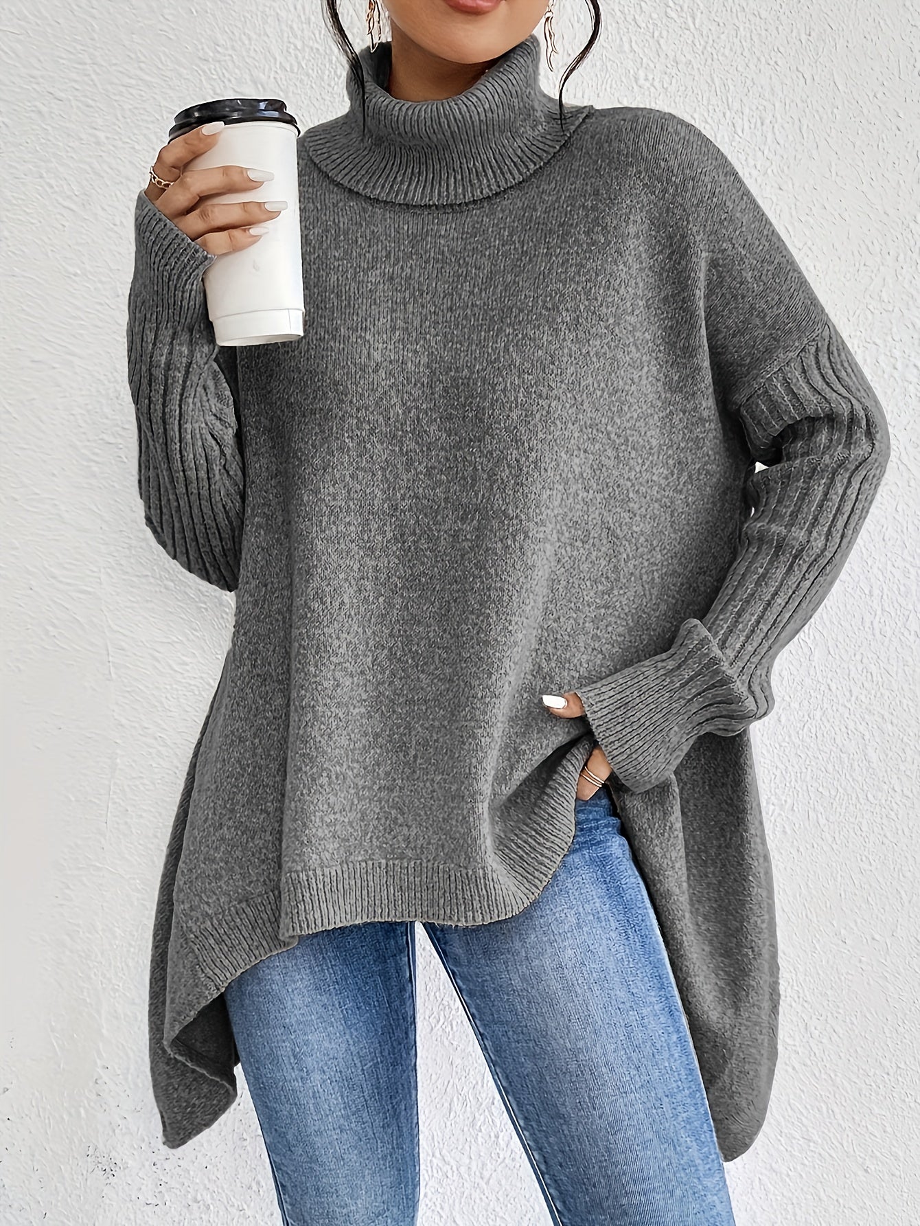 Audrey Cozy High Neck Draped Sweater: Cloud-Soft Knit for Elegant Comfort