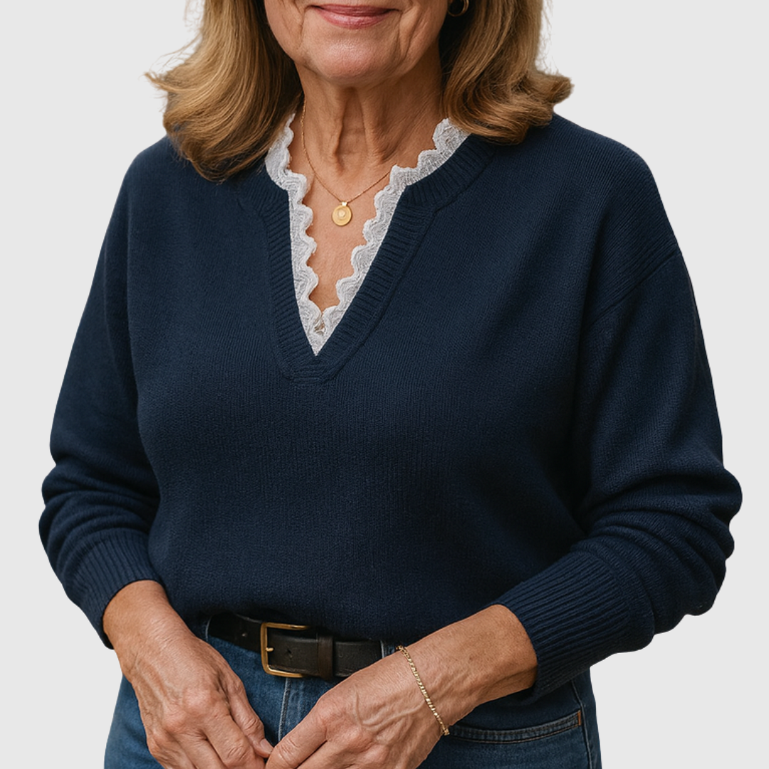 Zaryphine Women's Elegant Lace Detail Long Sleeve Casual Blouse Top