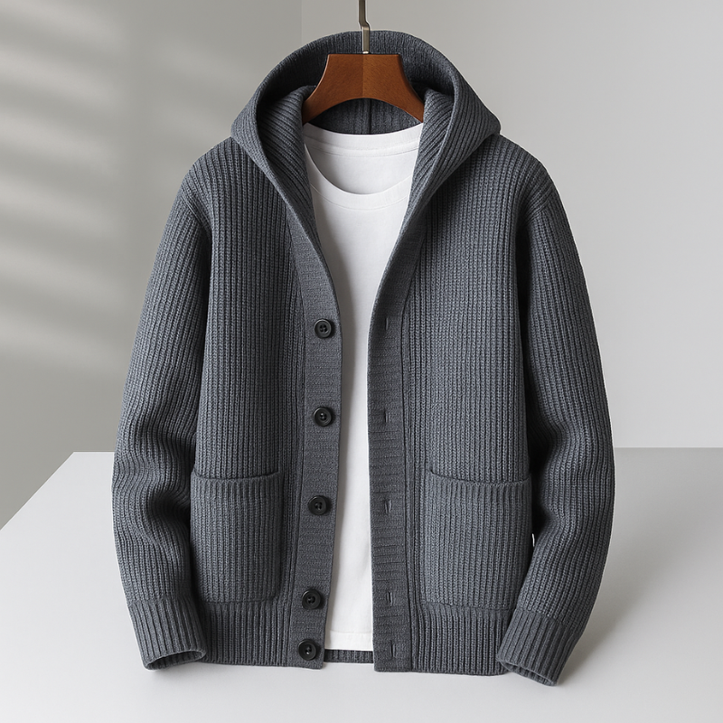 Cristiano Premium Wool Blend Hooded Cardigan – Soft Warm Cozy Comfort