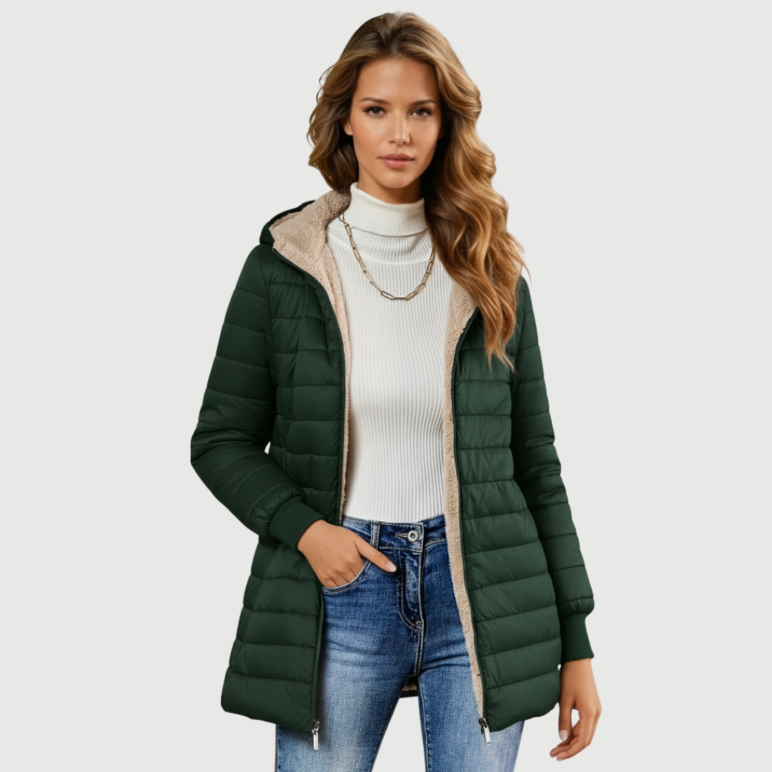 Michèle Women's Long Quilted Waterproof Elegant Winter Coat Jacket