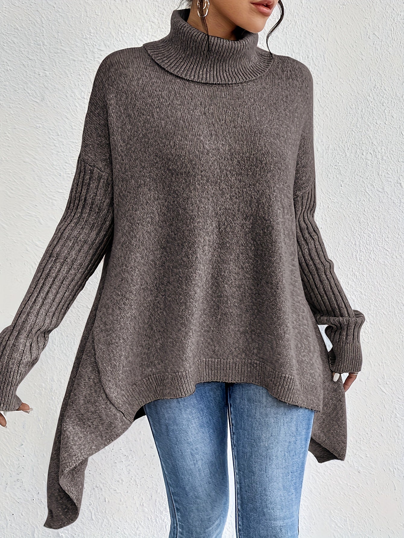 Audrey Cozy High Neck Draped Sweater: Cloud-Soft Knit for Elegant Comfort