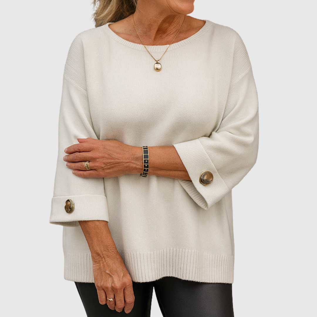 Julianette Chic Elegant Button-Detail Sweater: Comfortable, Versatile Long-Sleeve Knit for Women