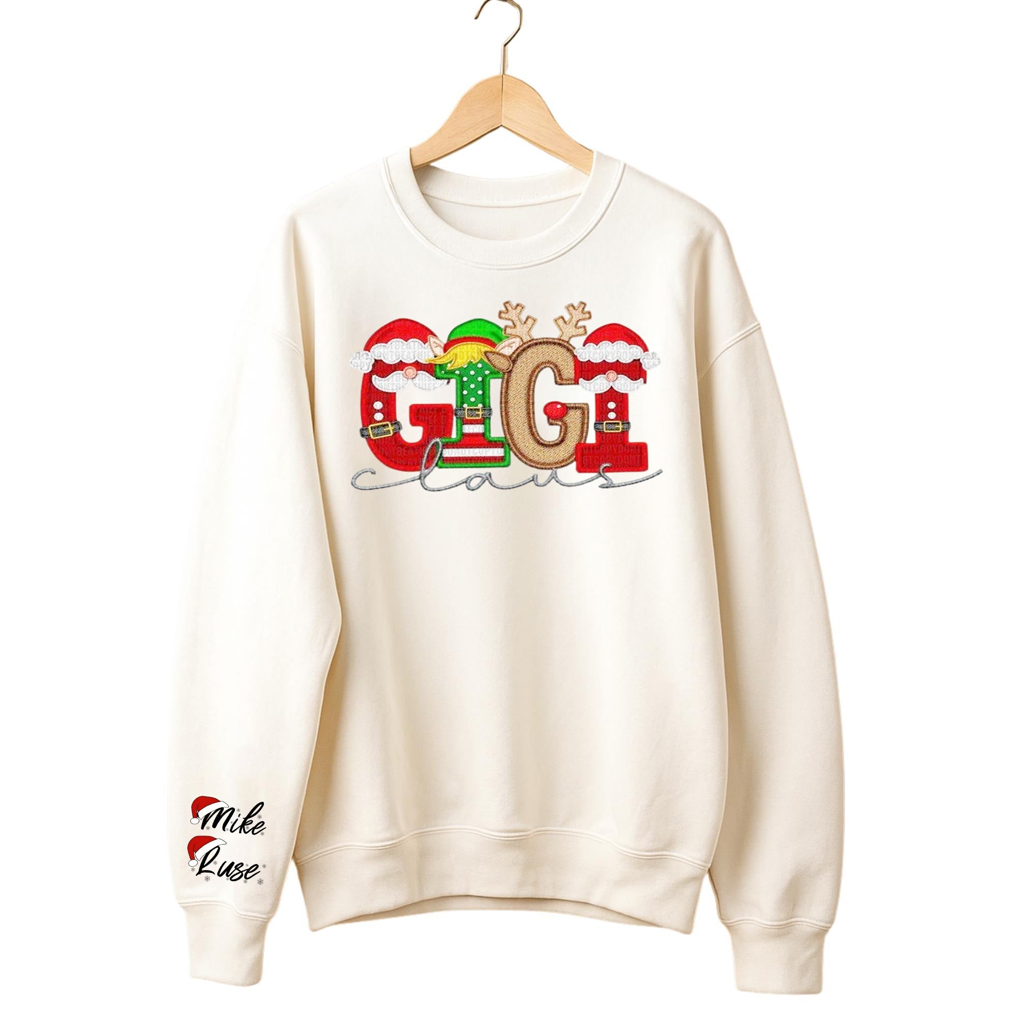 Custom Family Christmas Claus Personalized Sweatshirt with Name on Sleeve