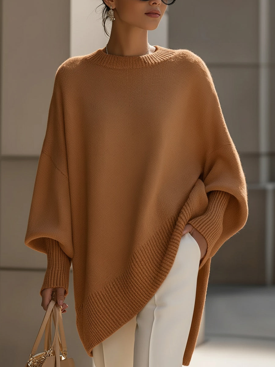 Emma Luxe Women's Oversized Cozy Knit Poncho Sweater with Elegant Drape