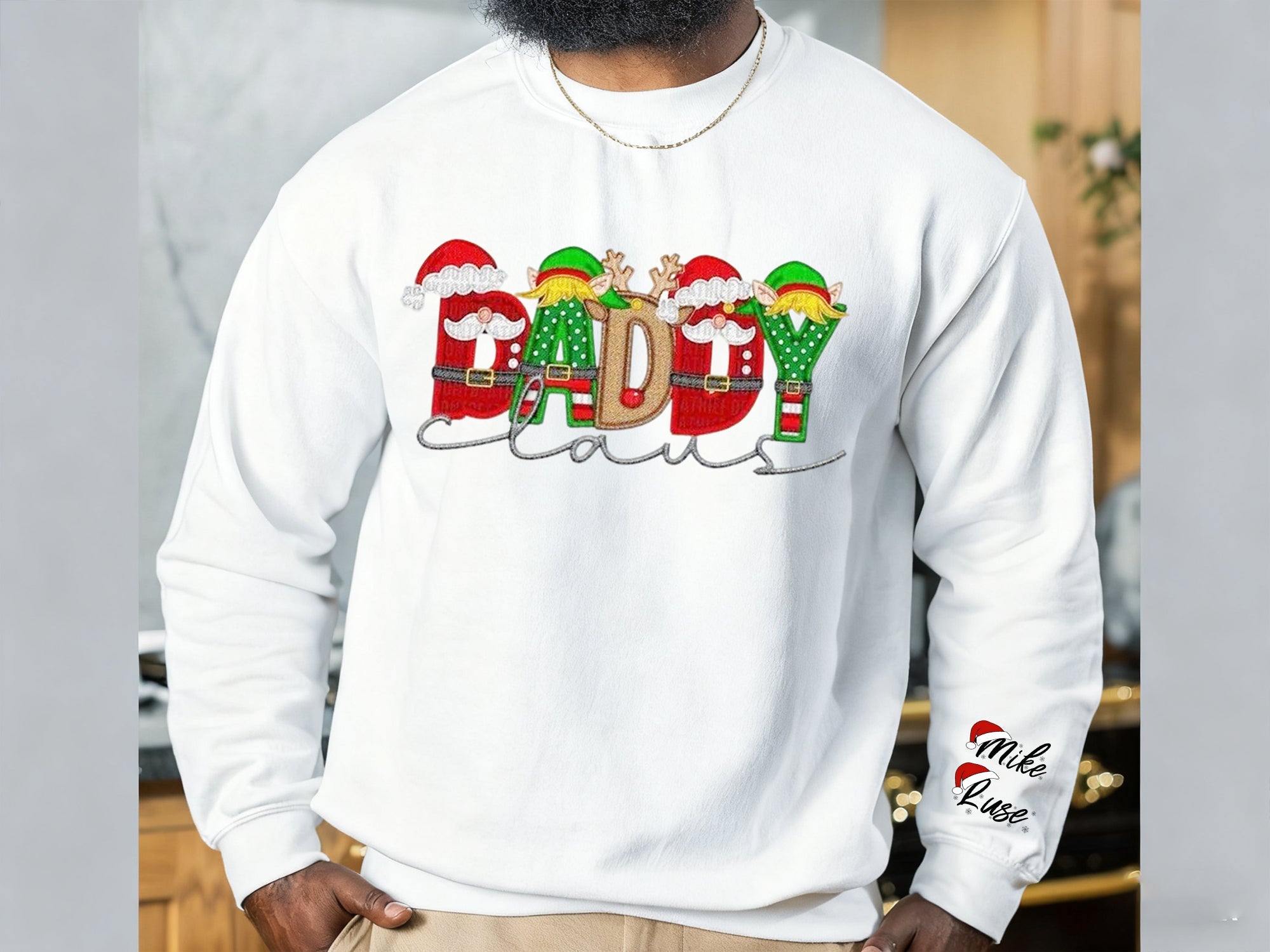 Custom Family Christmas Claus Personalized Sweatshirt with Name on Sleeve