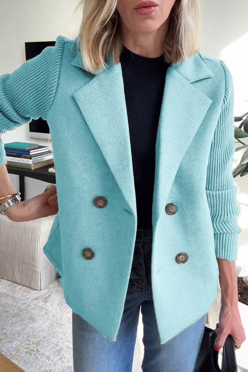 Amavira Elegant Knit-Sleeve Blazer: Warm Wool Blend, Military Style, Versatile Long Coat