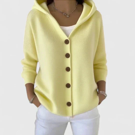 Joyce Elegant Cotton Hooded Cardigan for Women – Relaxed Fit Long Sleeve