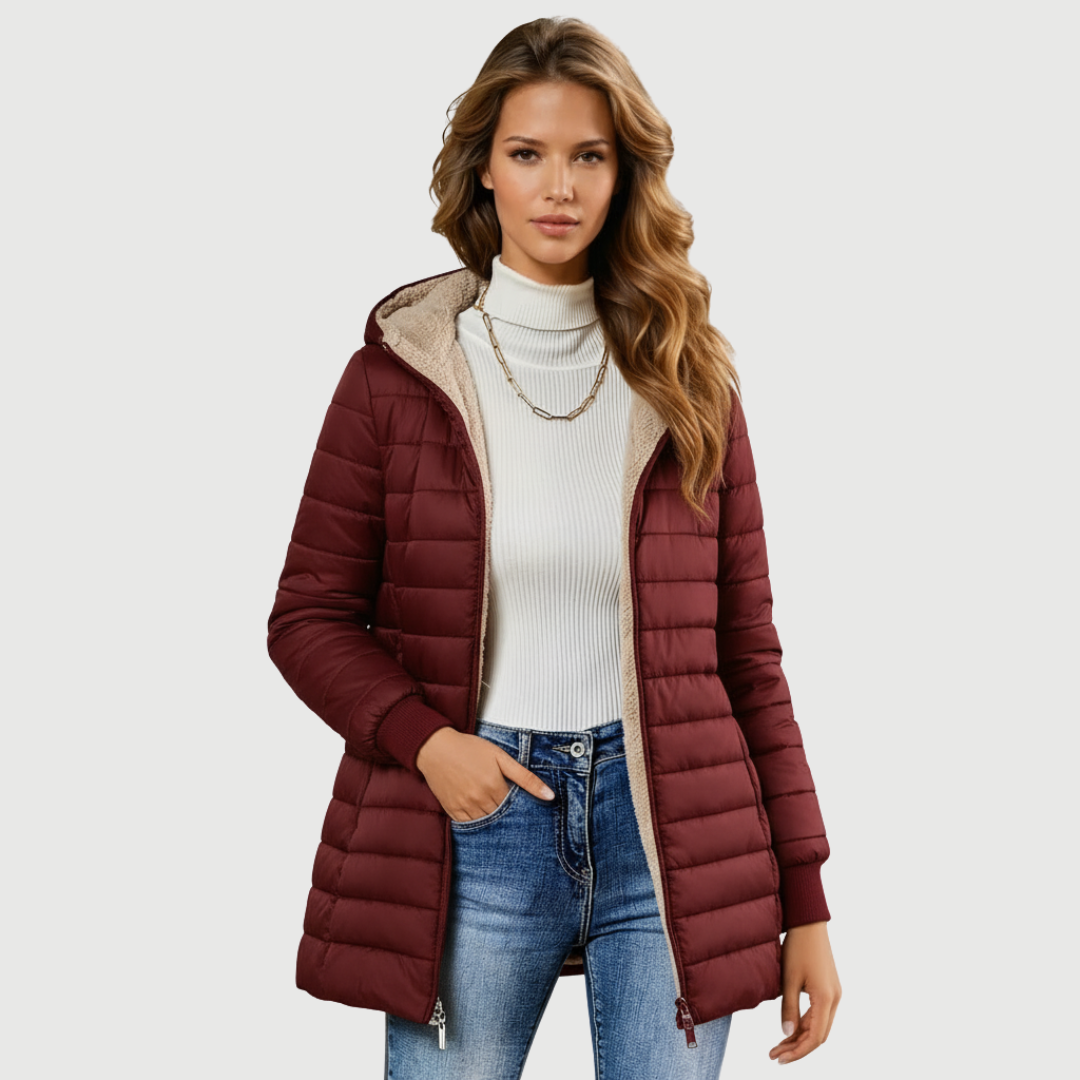 Michèle Women's Long Quilted Waterproof Elegant Winter Coat Jacket