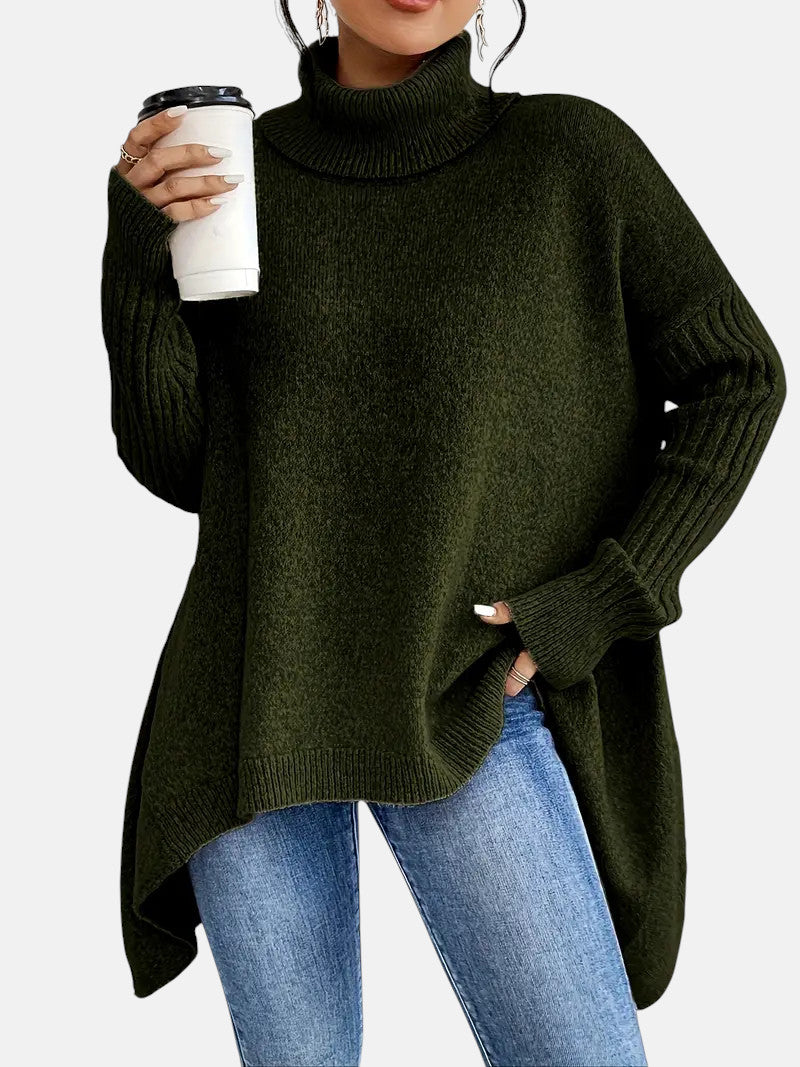 Soft Oversized Turtleneck Sweater for Women - Warm Casual Knit Pullover Top