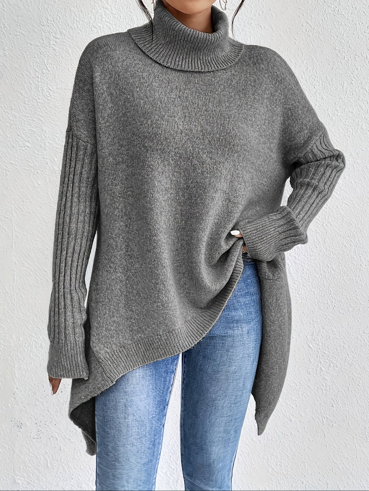 Audrey Cozy High Neck Draped Sweater: Cloud-Soft Knit for Elegant Comfort