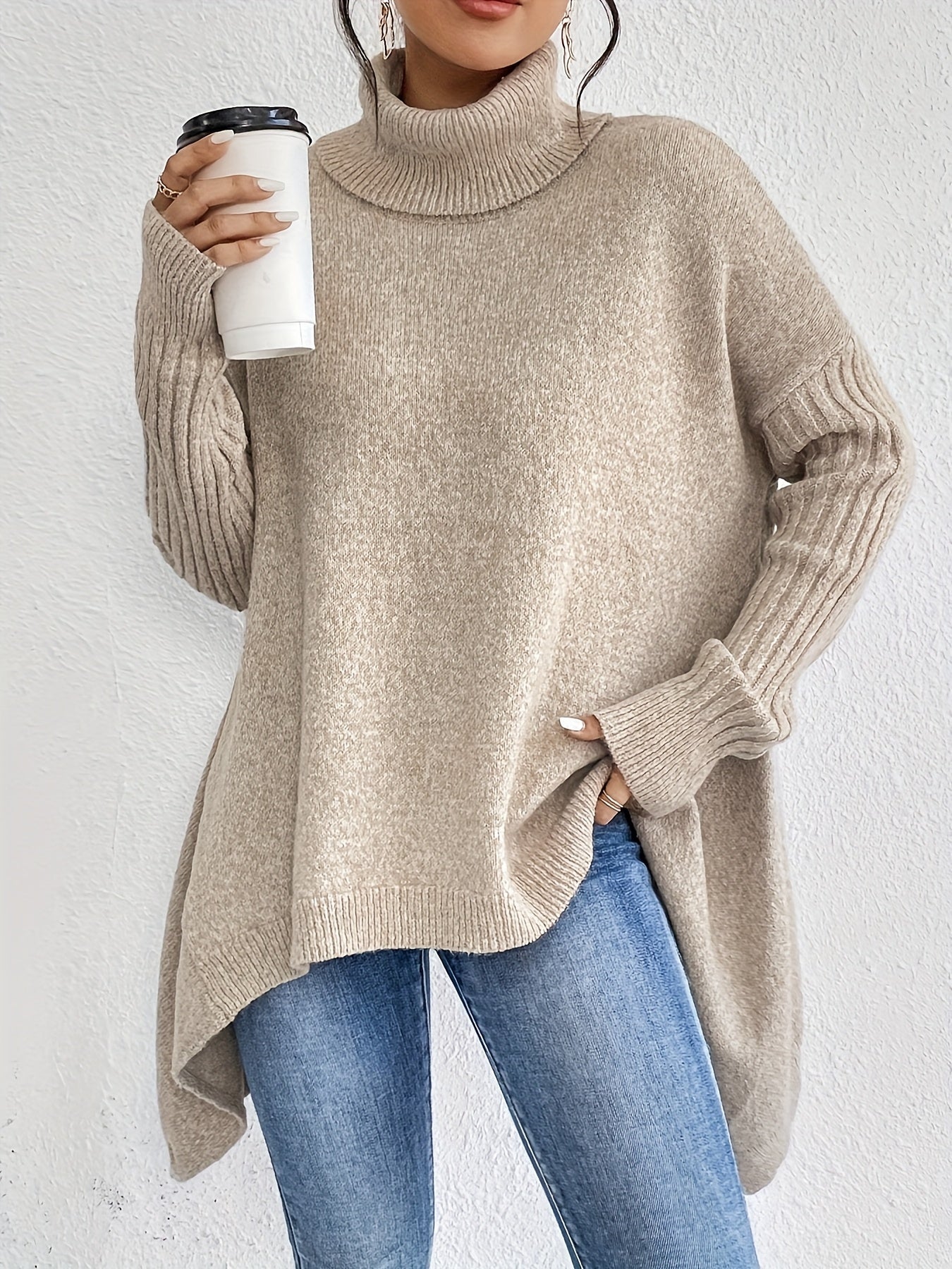 Audrey Cozy High Neck Draped Sweater: Cloud-Soft Knit for Elegant Comfort