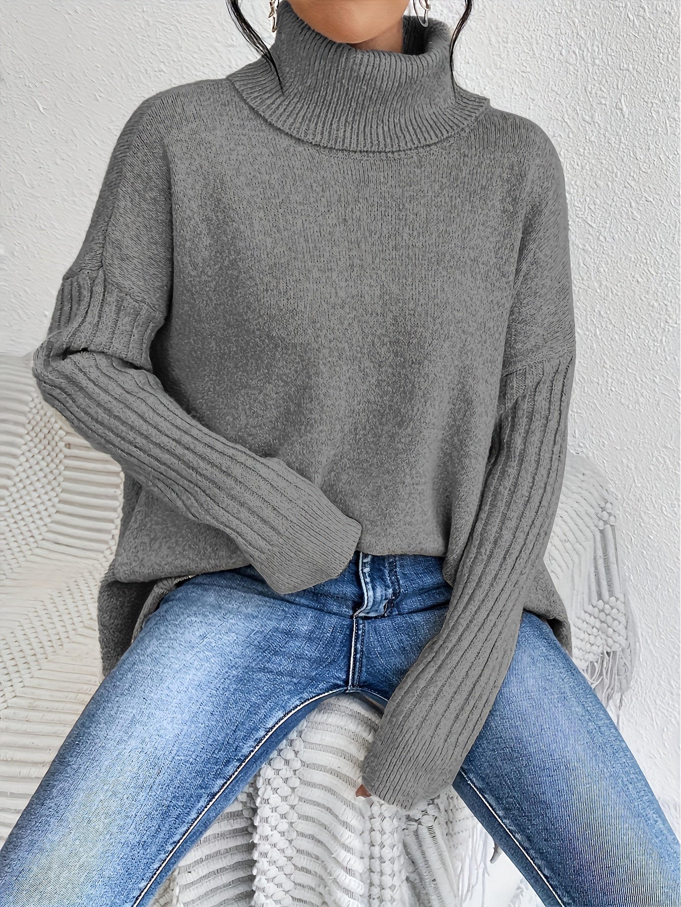 Audrey Cozy High Neck Draped Sweater: Cloud-Soft Knit for Elegant Comfort