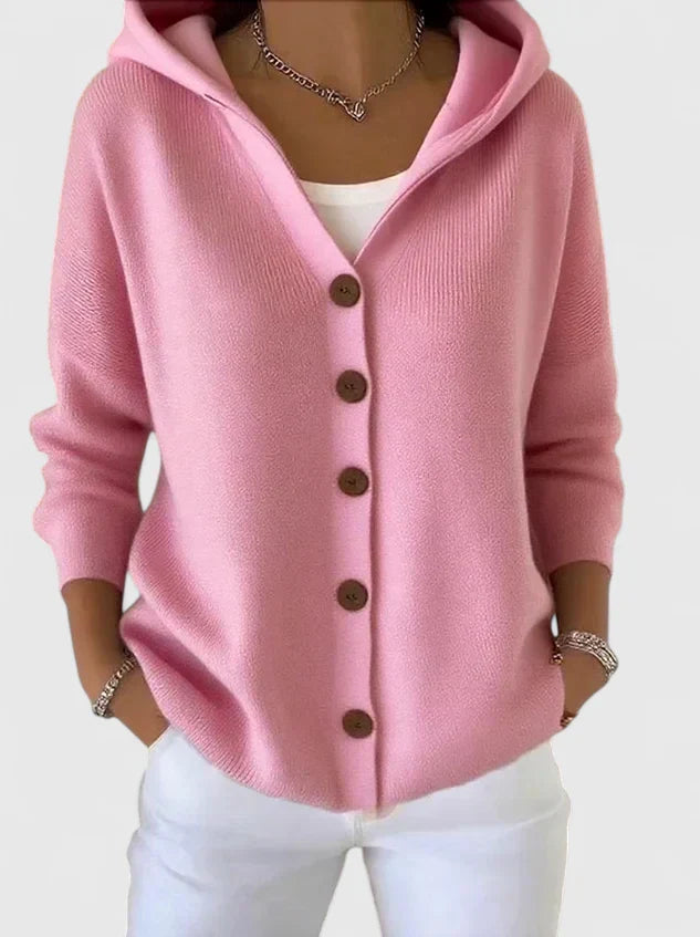 Joyce Elegant Cotton Hooded Cardigan for Women – Relaxed Fit Long Sleeve