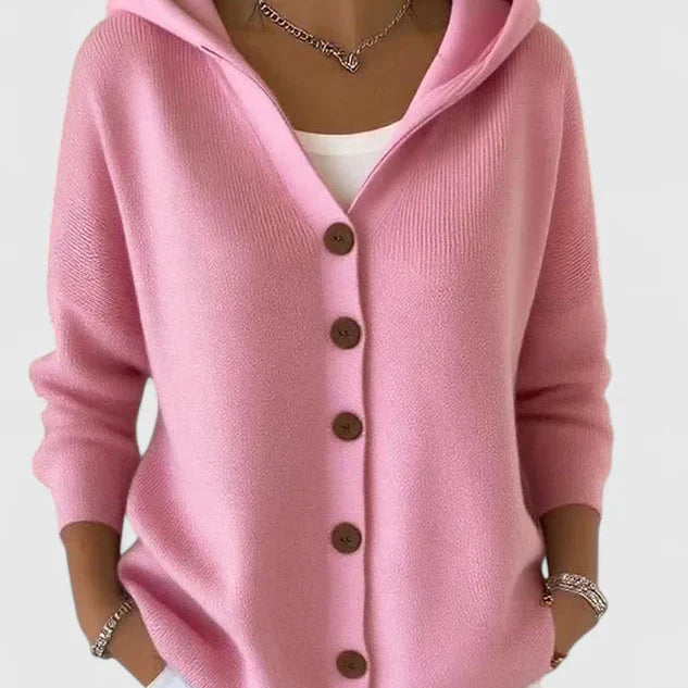 Joyce Elegant Cotton Hooded Cardigan for Women – Relaxed Fit Long Sleeve