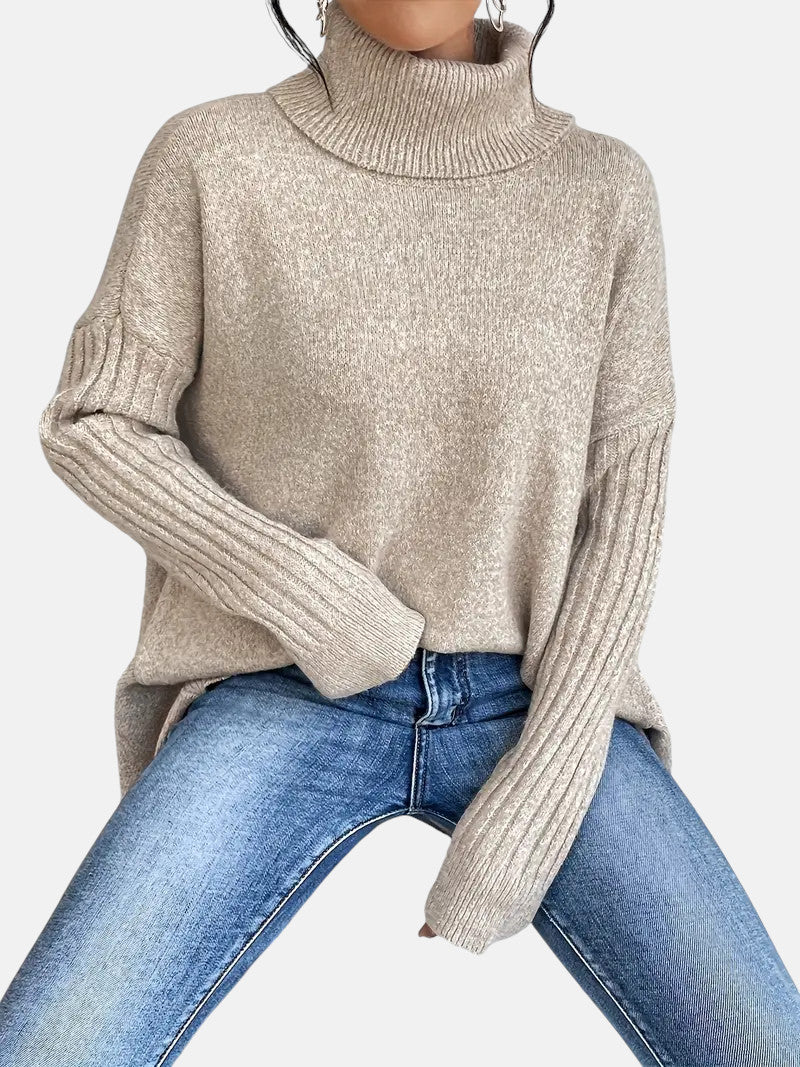 Soft Oversized Turtleneck Sweater for Women - Warm Casual Knit Pullover Top