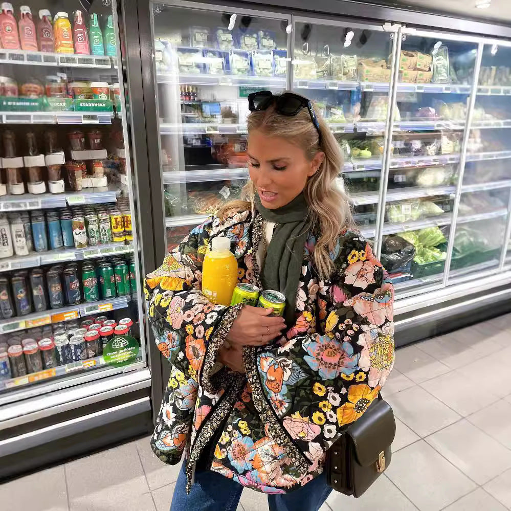 Cozy Printed Faux Cashmere Cotton Top with Flared Sleeves for Autumn Winter