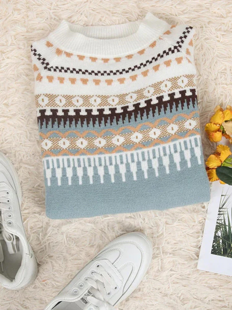 Cozy Madison Knit Sweater: Soft Nordic Pattern, Relaxed Fit for Elegant Comfort