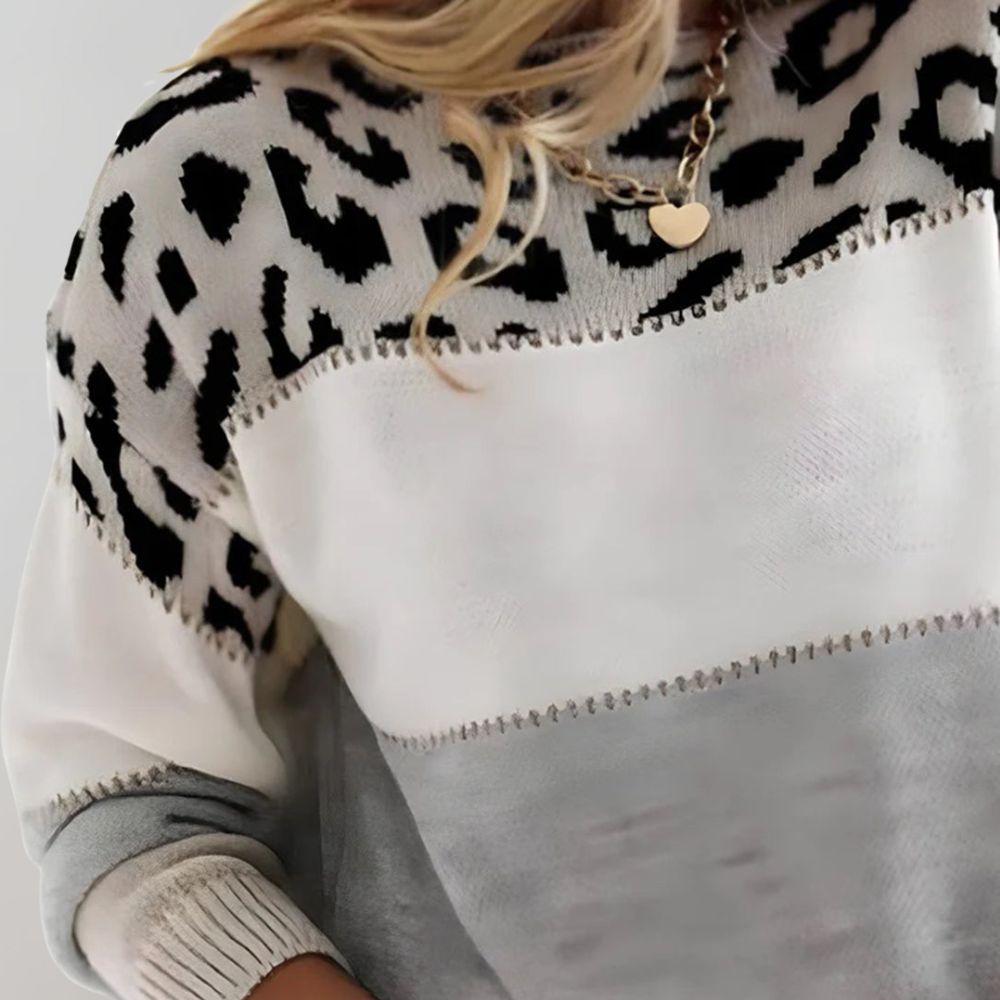 Diane™ Women's Leopard Accent Knit Sweater: Trendy, Soft, Cozy, Stylish Comfort
