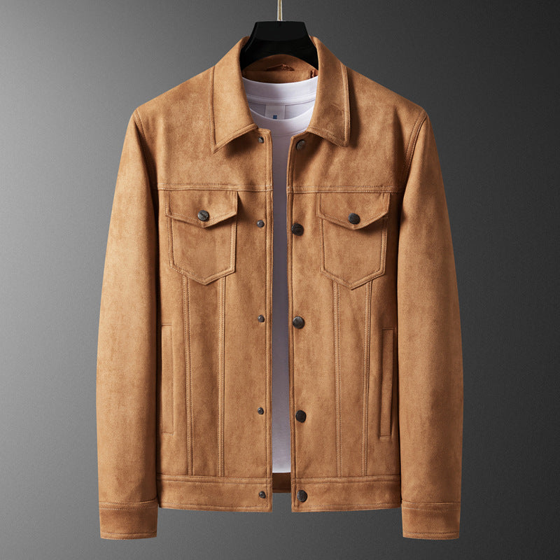 Luxurious Savrin Suede-Textured Jacket: Stylish Button-Front Outerwear for Men