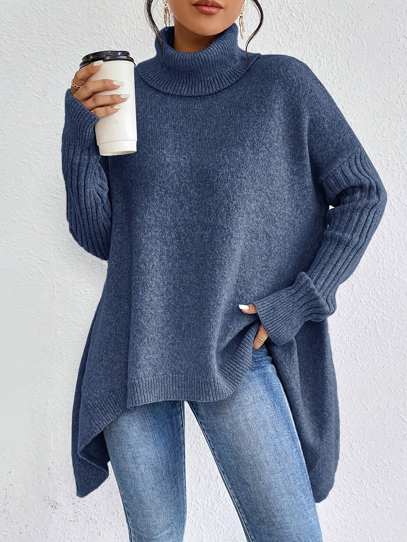 Audrey Cozy High Neck Draped Sweater: Cloud-Soft Knit for Elegant Comfort