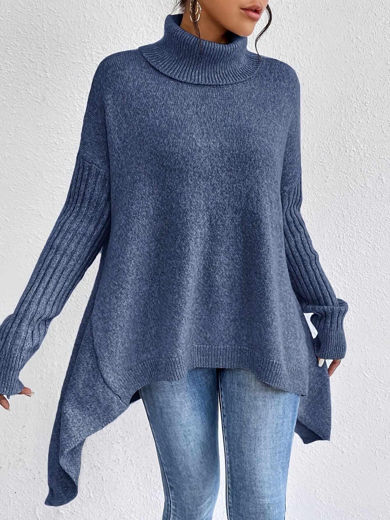 Audrey Cozy High Neck Draped Sweater: Cloud-Soft Knit for Elegant Comfort