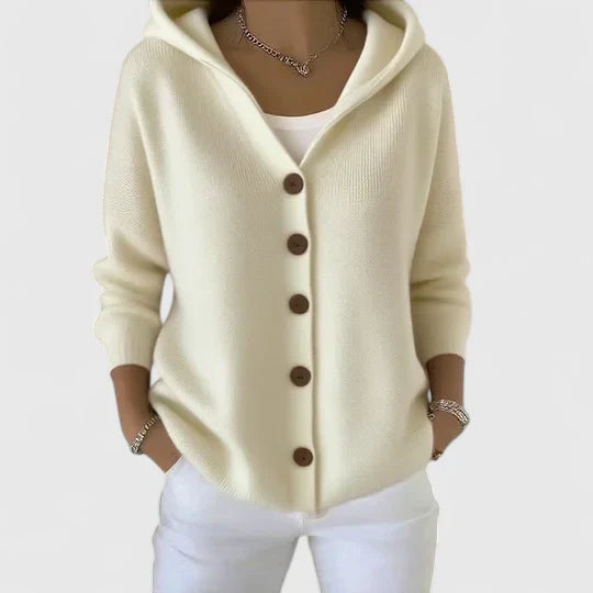 Joyce Elegant Cotton Hooded Cardigan for Women – Relaxed Fit Long Sleeve