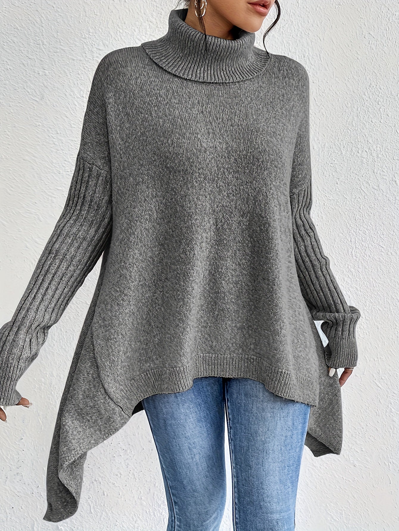 Audrey Cozy High Neck Draped Sweater: Cloud-Soft Knit for Elegant Comfort