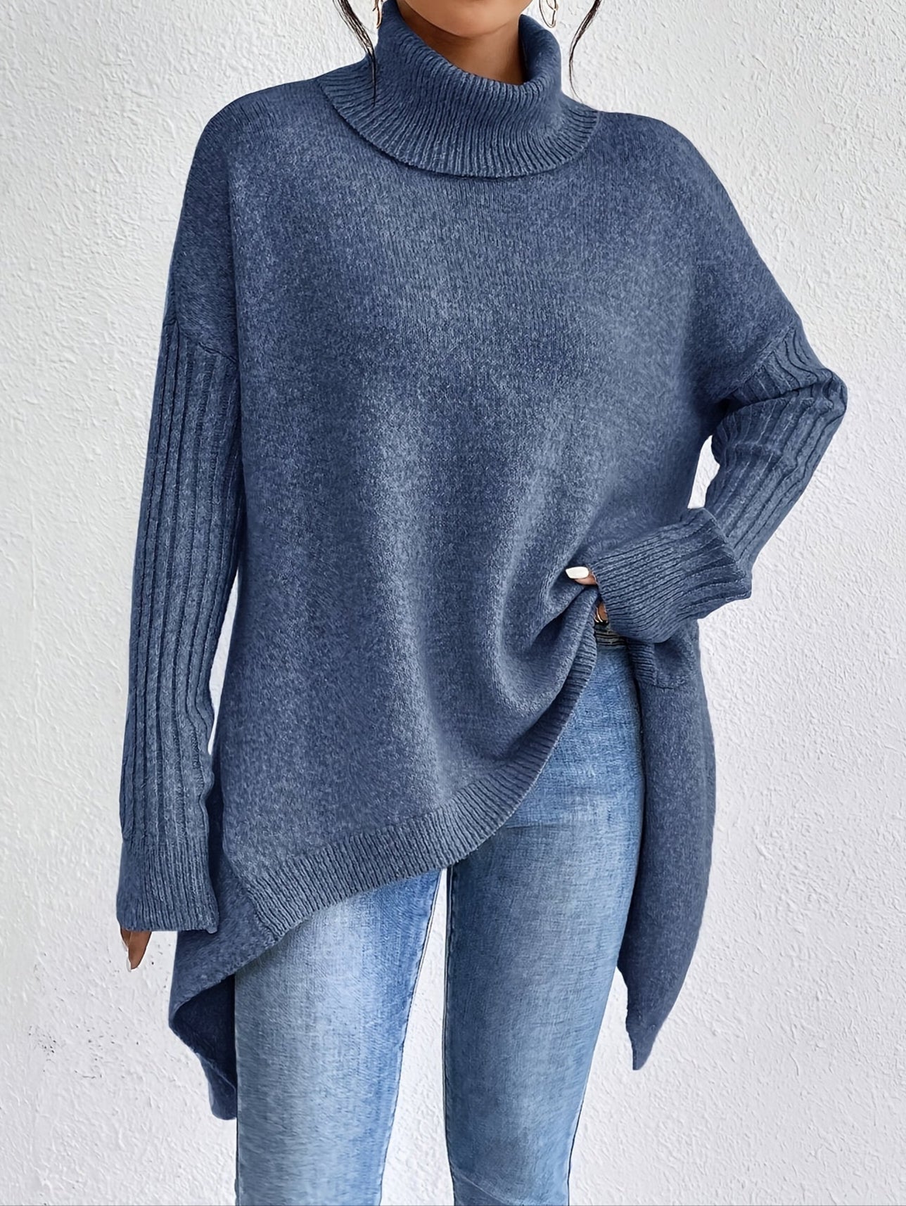 Audrey Cozy High Neck Draped Sweater: Cloud-Soft Knit for Elegant Comfort