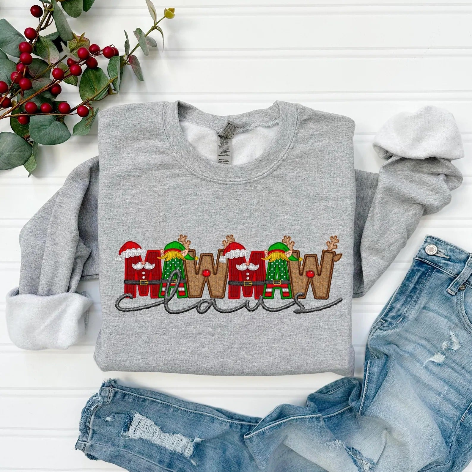 Custom Family Christmas Claus Personalized Sweatshirt with Name on Sleeve