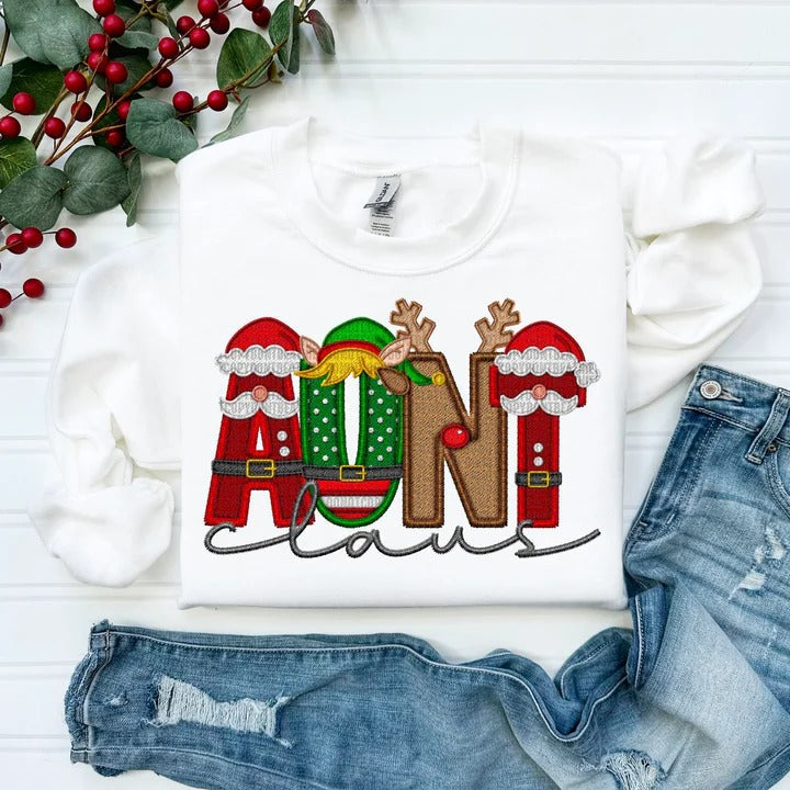 Custom Family Christmas Claus Personalized Sweatshirt with Name on Sleeve