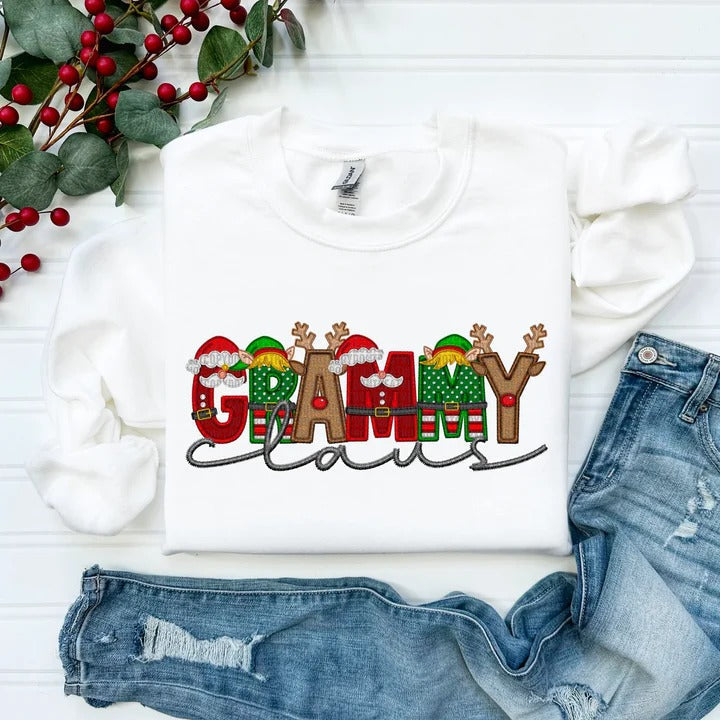 Custom Family Christmas Claus Personalized Sweatshirt with Name on Sleeve