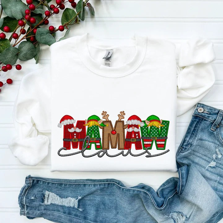 Custom Family Christmas Claus Personalized Sweatshirt with Name on Sleeve
