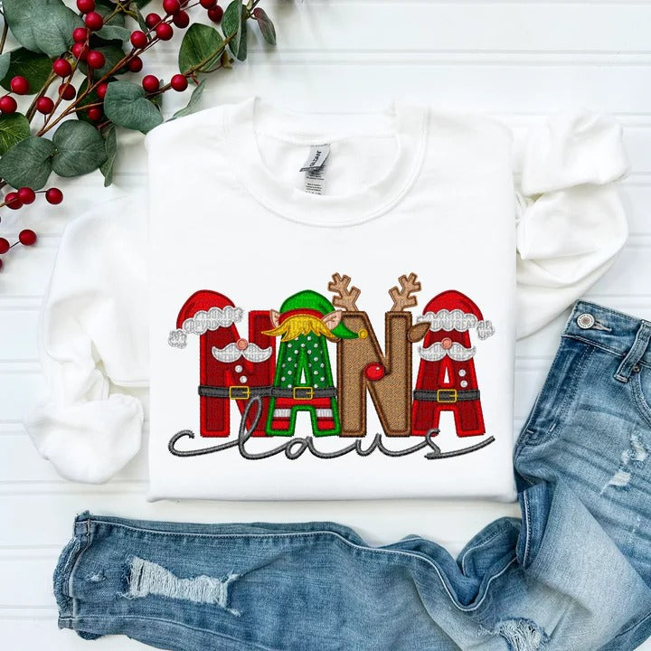 Custom Family Christmas Claus Personalized Sweatshirt with Name on Sleeve