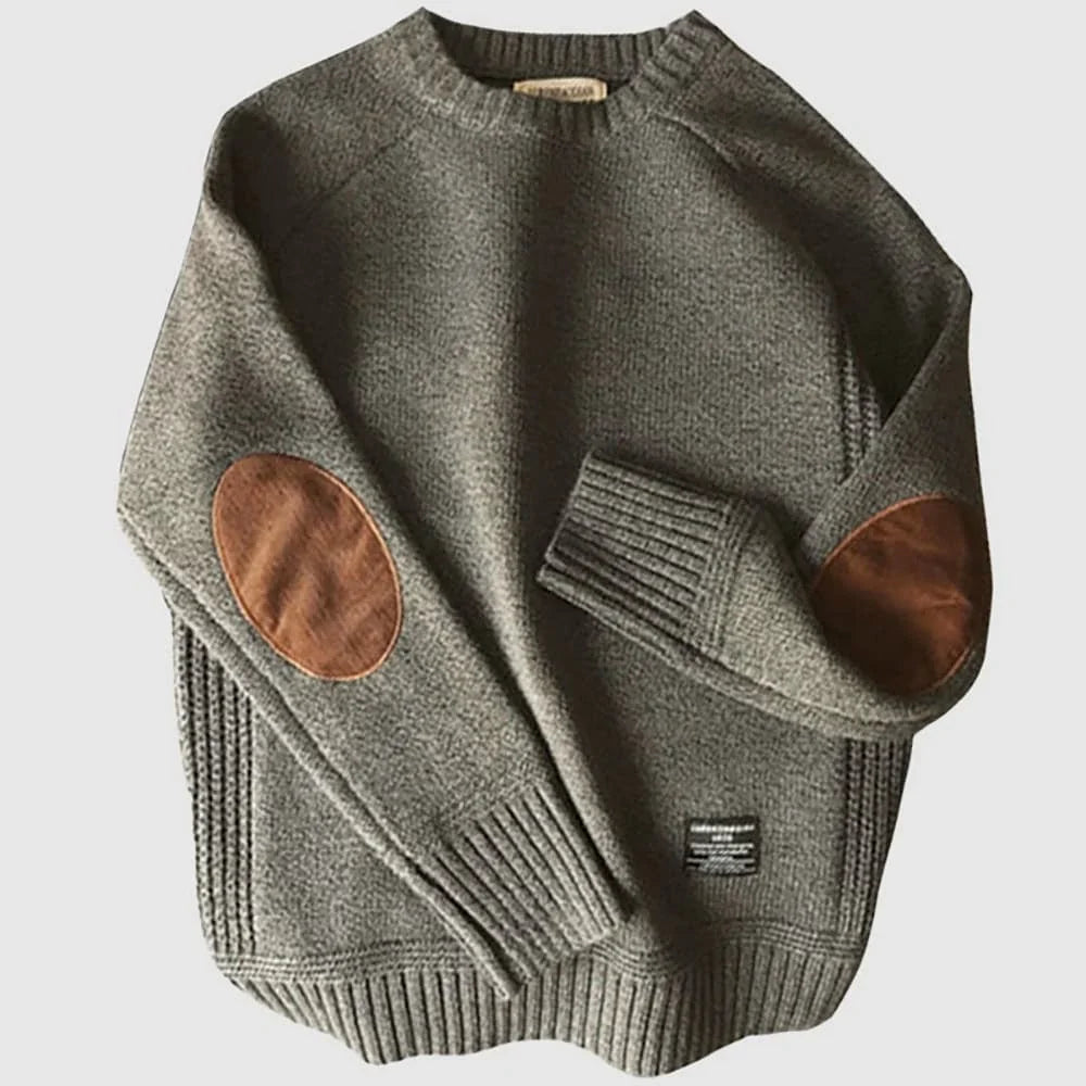 Luxurious Boston Wool Blend Sweater with Stylish Corduroy Elbow Patches for Men