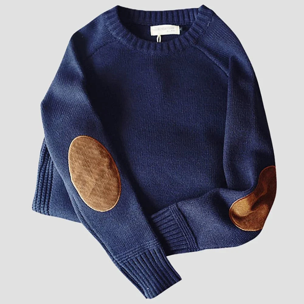 Luxurious Boston Wool Blend Sweater with Stylish Corduroy Elbow Patches for Men