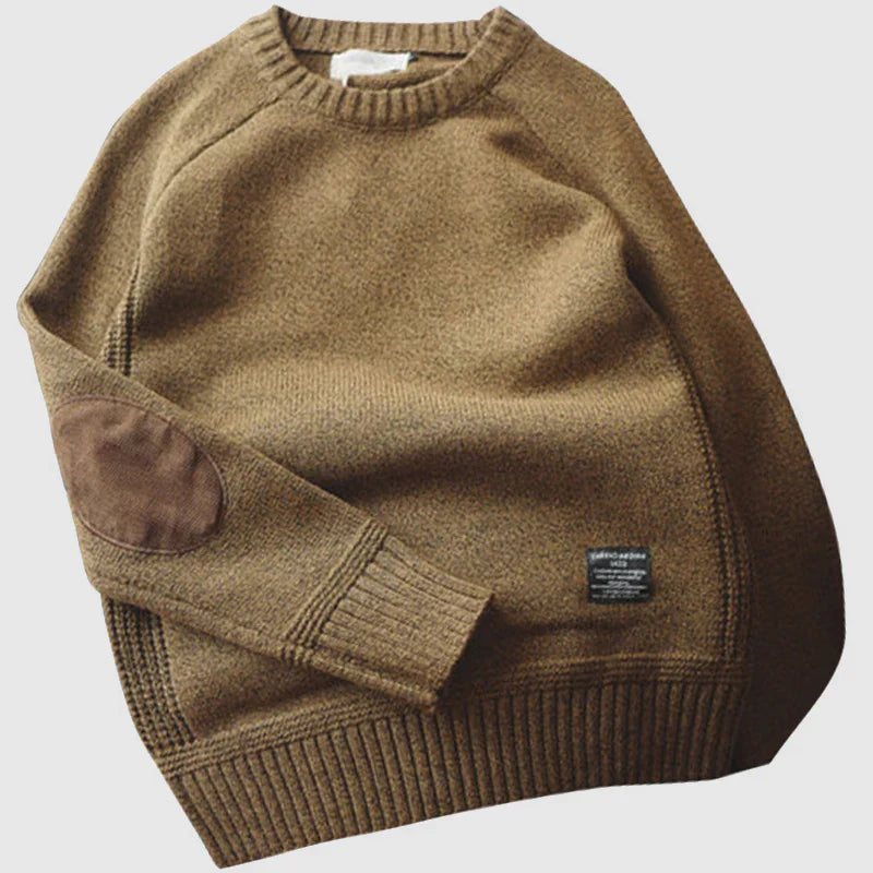 Luxurious Boston Wool Blend Sweater with Stylish Corduroy Elbow Patches for Men