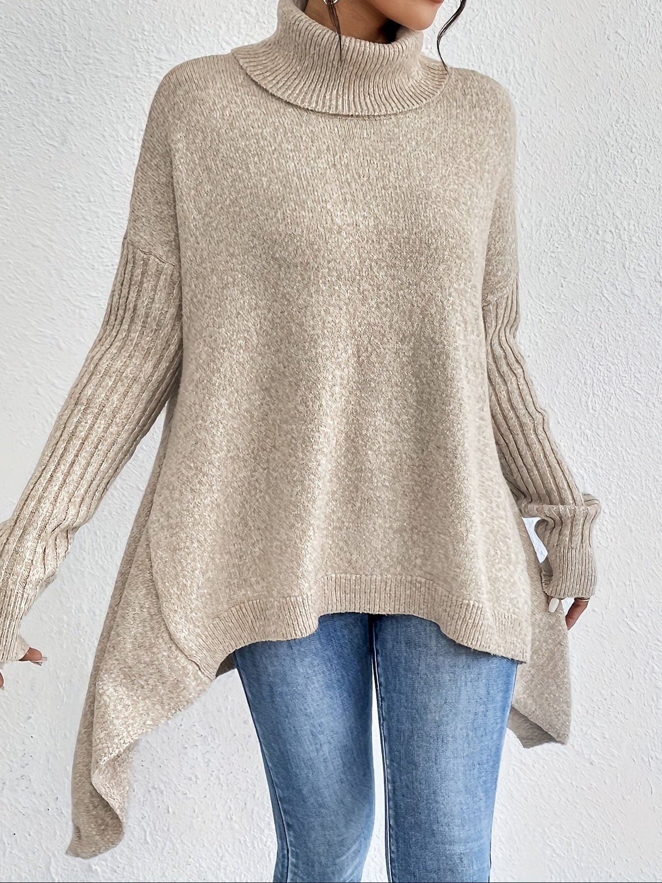 Audrey Cozy High Neck Draped Sweater: Cloud-Soft Knit for Elegant Comfort