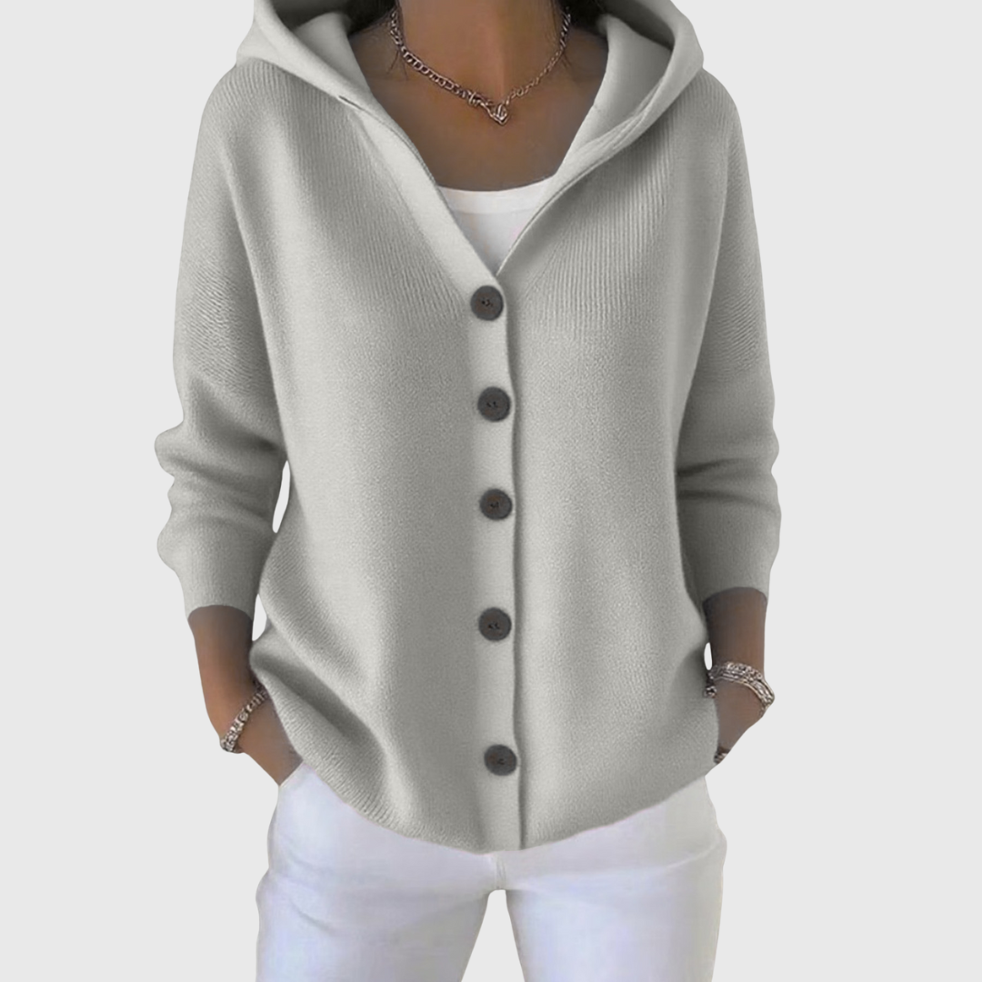 Joyce Elegant Cotton Hooded Cardigan for Women – Relaxed Fit Long Sleeve
