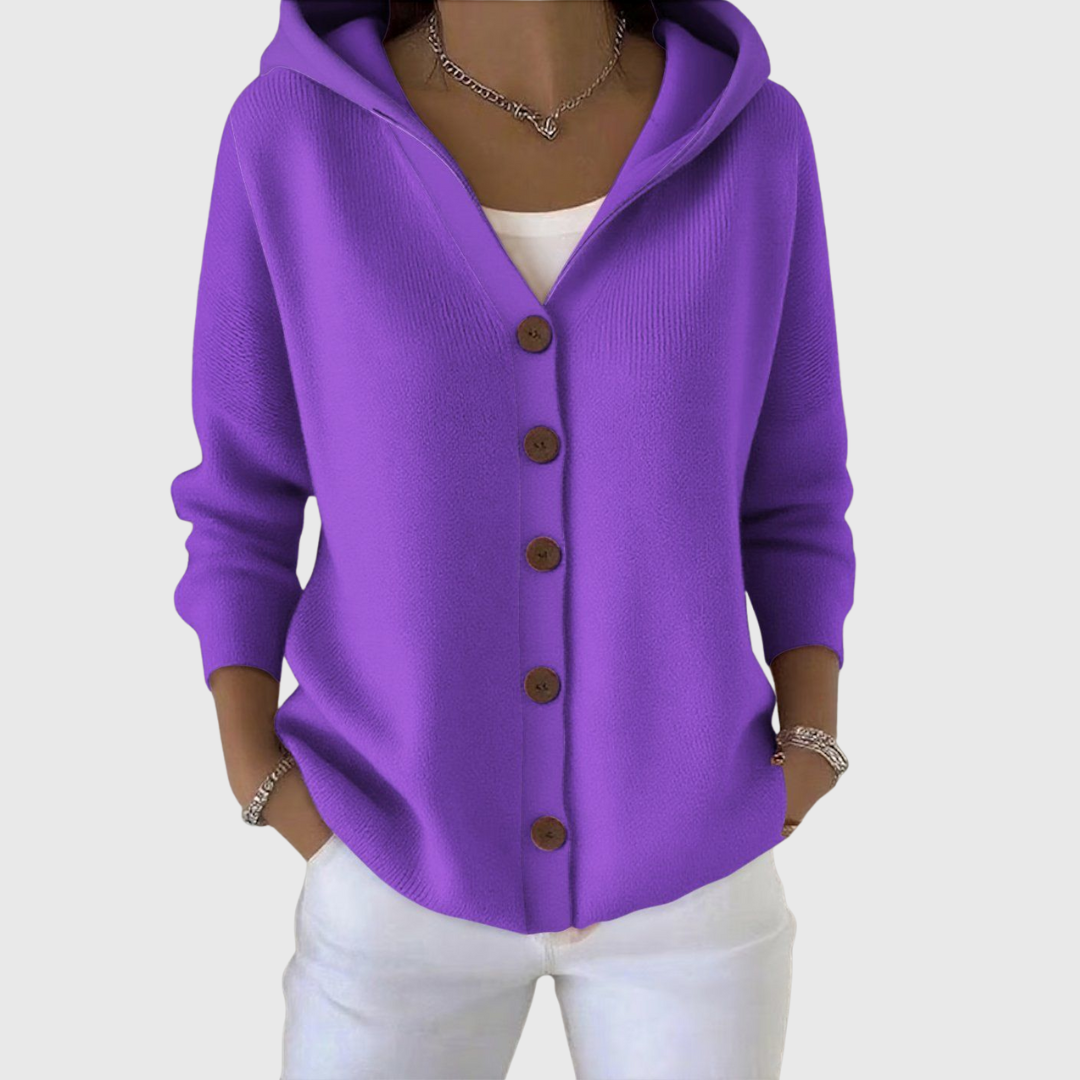 Joyce Elegant Cotton Hooded Cardigan for Women – Relaxed Fit Long Sleeve