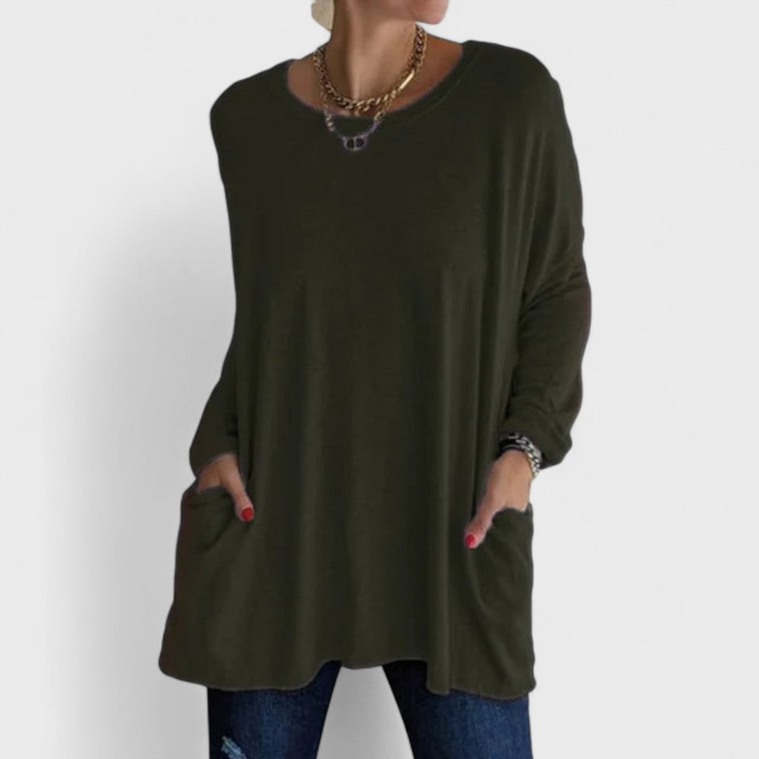 Mira™ Effortless Relaxed Fit Long Sleeve Top for Women - Ultimate Comfort Style