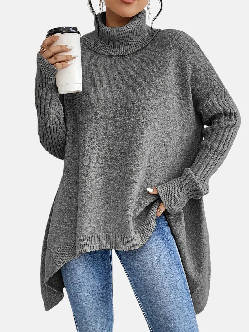 Soft Oversized Turtleneck Sweater for Women - Warm Casual Knit Pullover Top