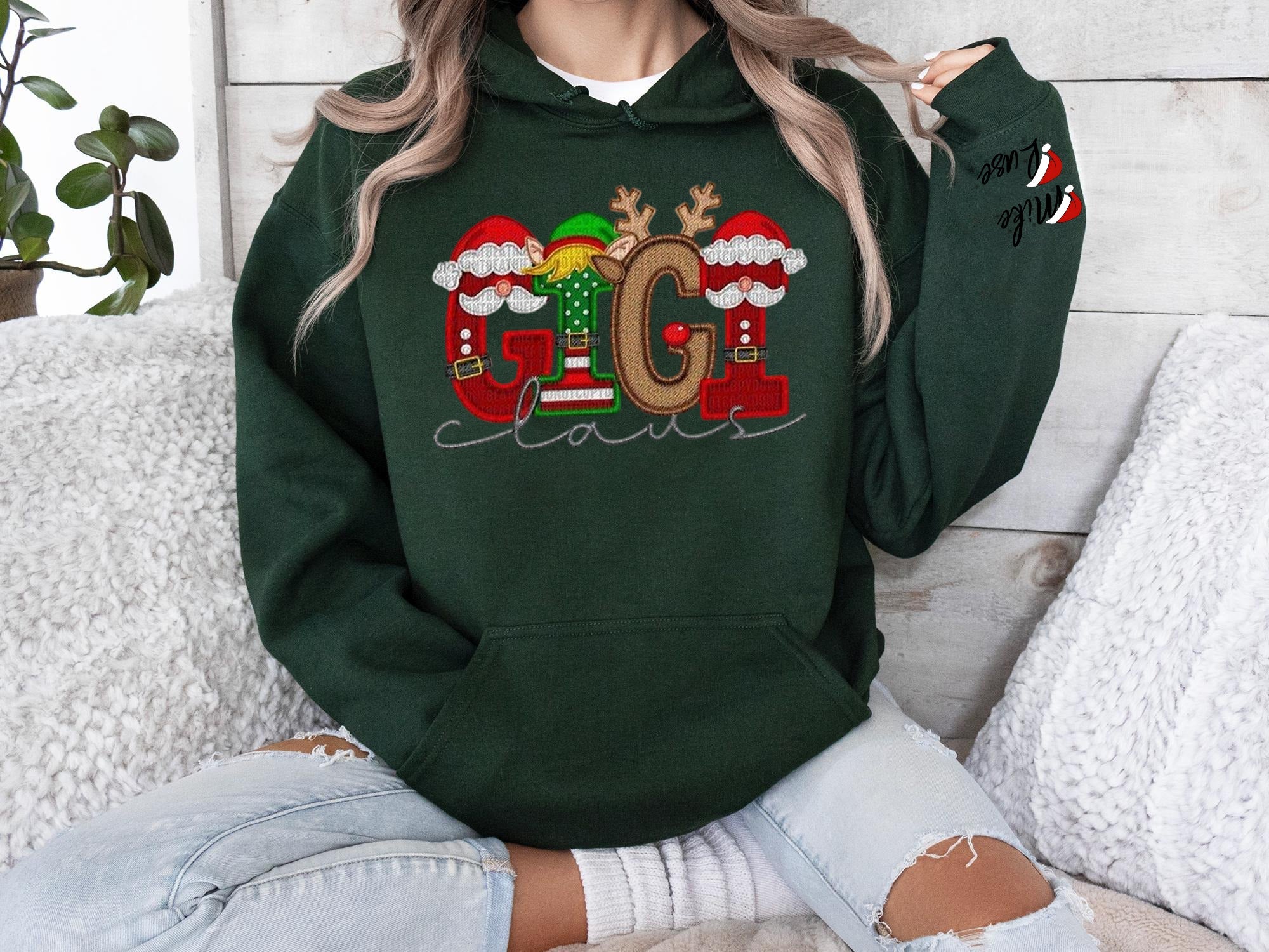 Custom Family Christmas Claus Personalized Sweatshirt with Name on Sleeve