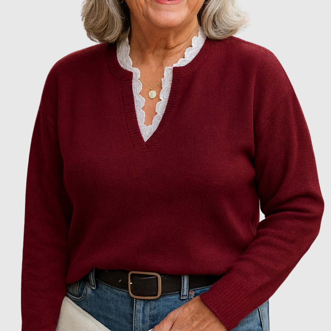 Zaryphine Women's Elegant Lace Detail Long Sleeve Casual Blouse Top