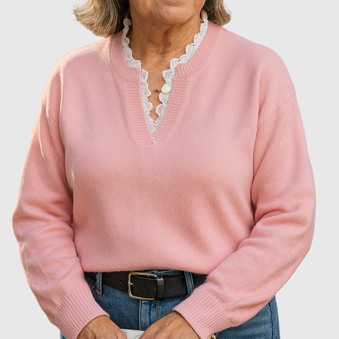 Zaryphine Women's Elegant Lace Detail Long Sleeve Casual Blouse Top