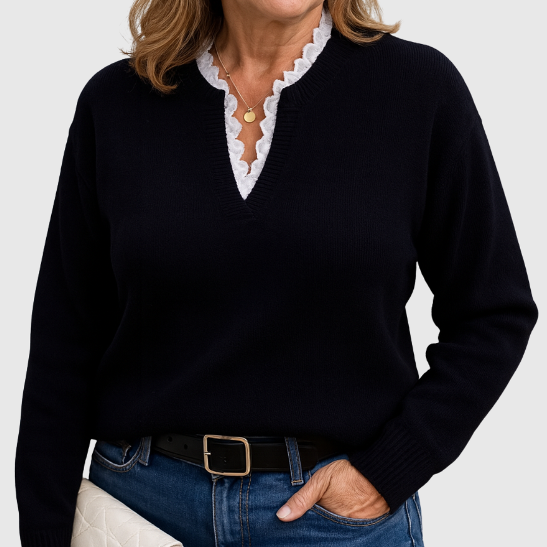 Zaryphine Women's Elegant Lace Detail Long Sleeve Casual Blouse Top