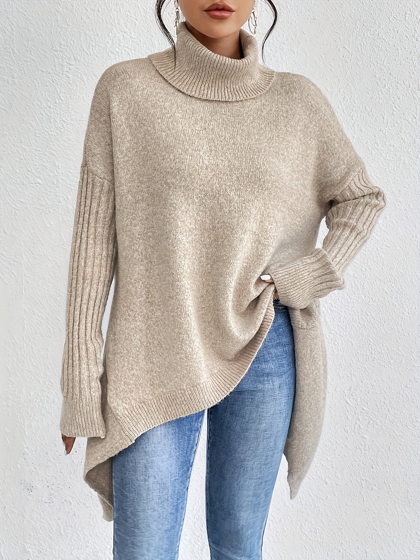 Audrey Cozy High Neck Draped Sweater: Cloud-Soft Knit for Elegant Comfort
