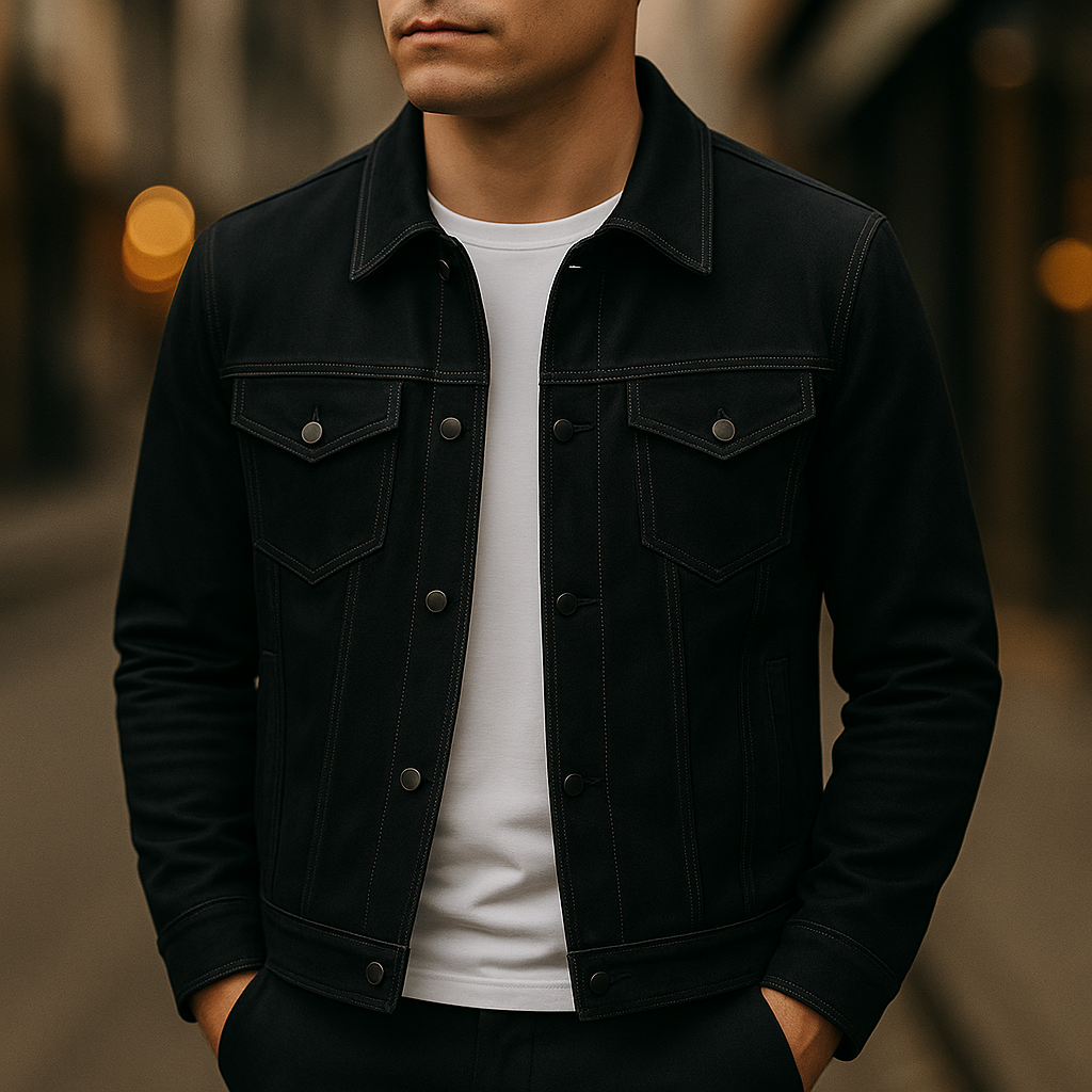 Luxurious Savrin Suede-Textured Jacket: Stylish Button-Front Outerwear for Men